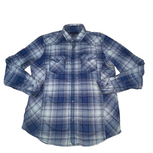 INC International Concepts Other - INC Blue Plaid Snap Down Shirt - Men’s Medium International Concepts